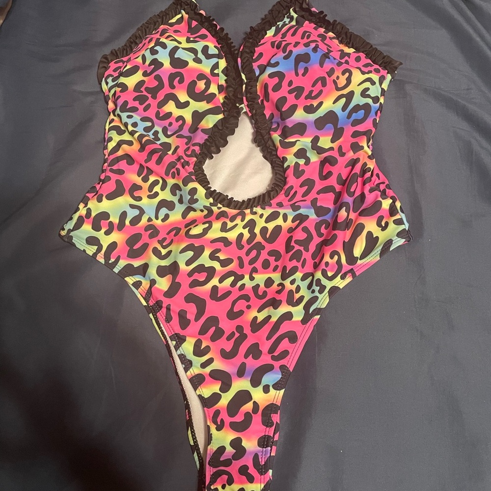 Colorful Leopard Print One Piece - Picture 1 of 4